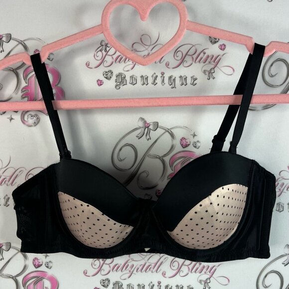Bra polka dot mesh detail light pink Elegant Black and Cream Polka Dot Bra - Picture 1 of 9